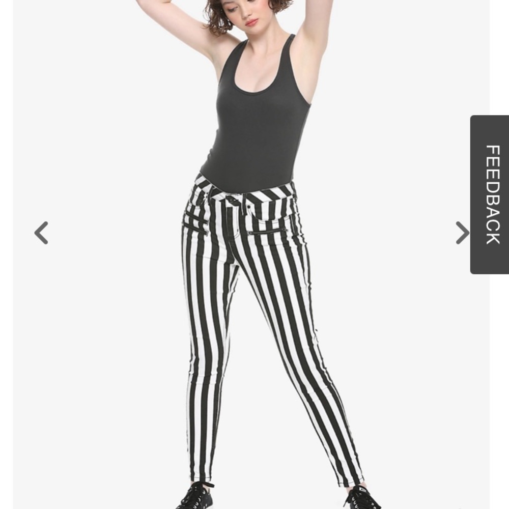 Hot Topic Denim Black & White Stripe Hi-Rise Super Skinny Jeans